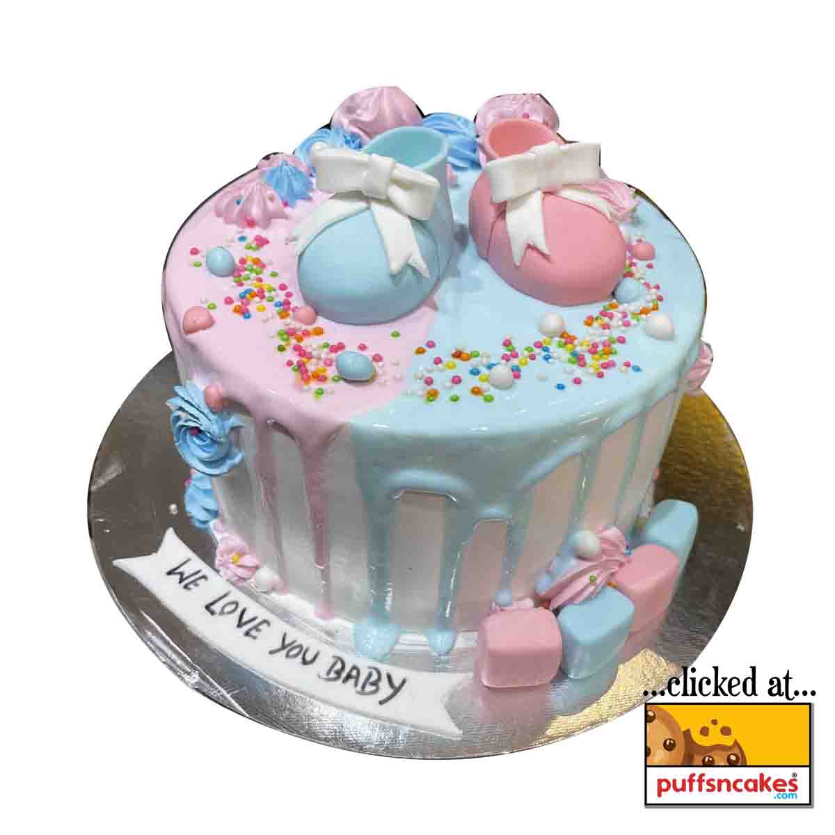 (1090) Baby Gender Reveal Baby Shower Theme Semi Fondant Cake